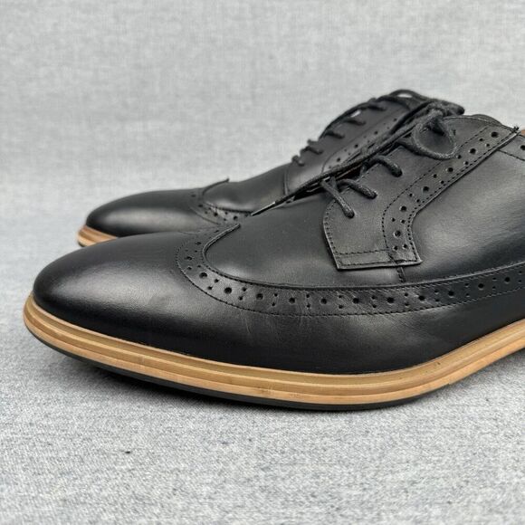 Fairlane Shoes Mens 13 Black Oxfords Leather Wingtip Classic‎ Office Preppy - Picture 3 of 16